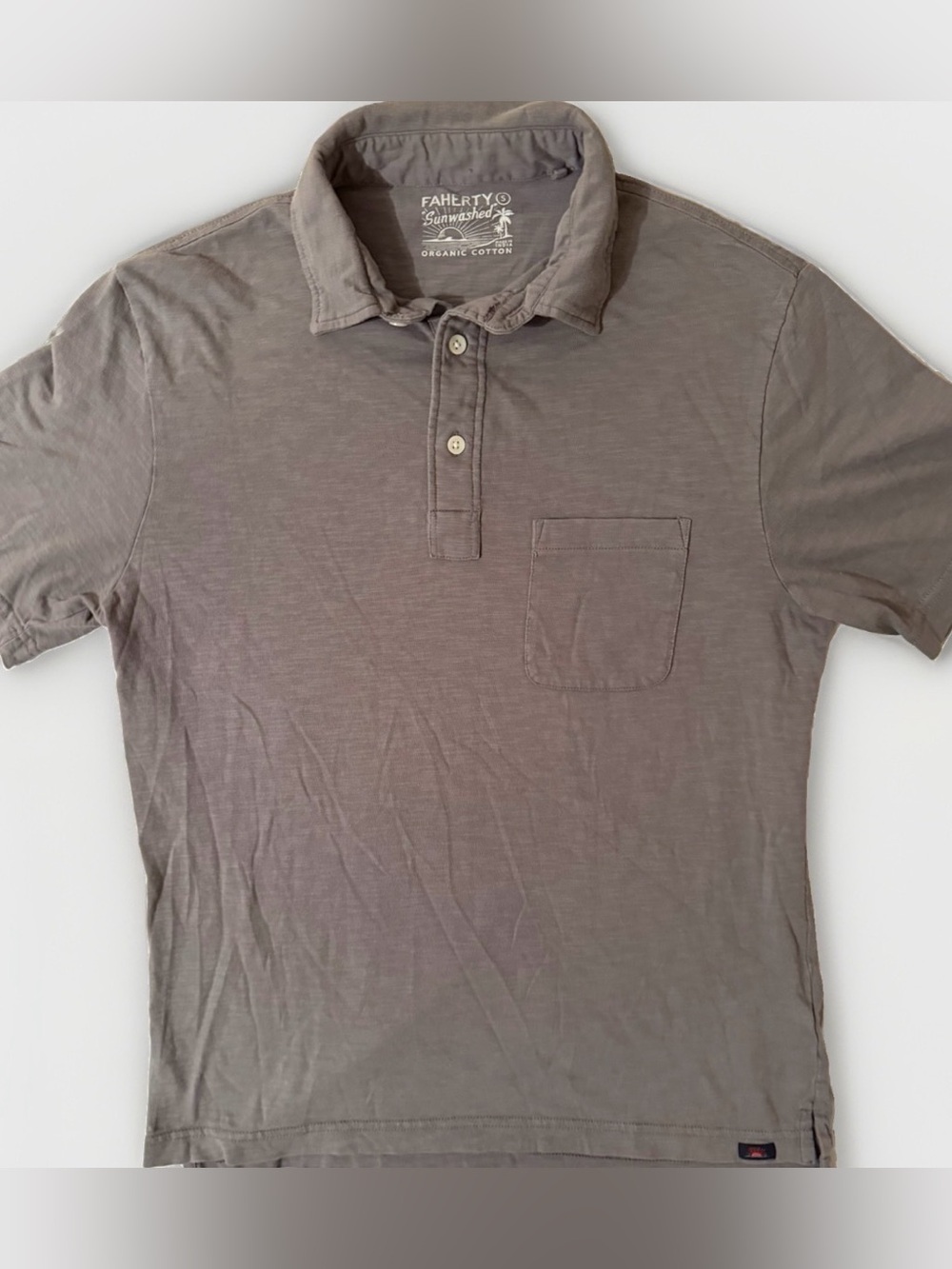 Faherty Sunwashed Polo Shirt Mens Size Small Gray Organic Cotton Casual